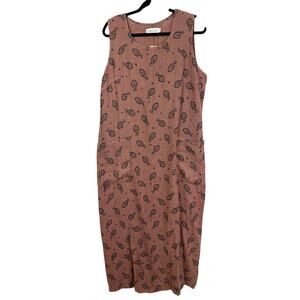 Vintage NWT Timbuktu Station Brown Black Fish Pattern Linen Maxi Dress Size XL